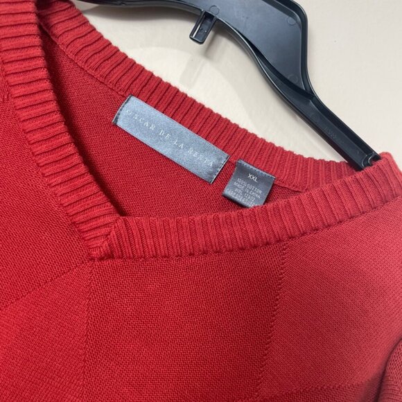 OSCAR DE LA RENTA SWEATER KNITTED 100% COTTON SZ XXL RED JUMPER AESTHETIC CORE - Picture 3 of 14